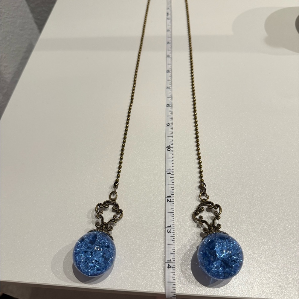 Blue Pendant Fan Pulls with Brass Chain